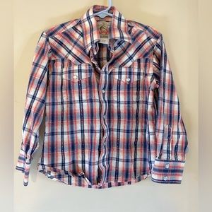 Boys 4T vintage wrangler western button down plaid pearl button